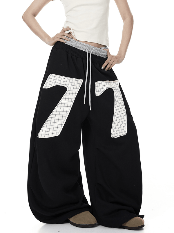 Contrast Patch Embroidered Double Waist Sweatpants - COPPING THREADS - CT Select