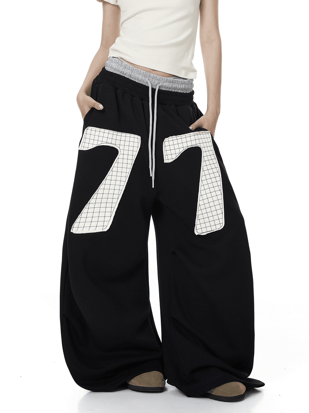 Contrast Patch Embroidered Double Waist Sweatpants - COPPING THREADS - CT Select