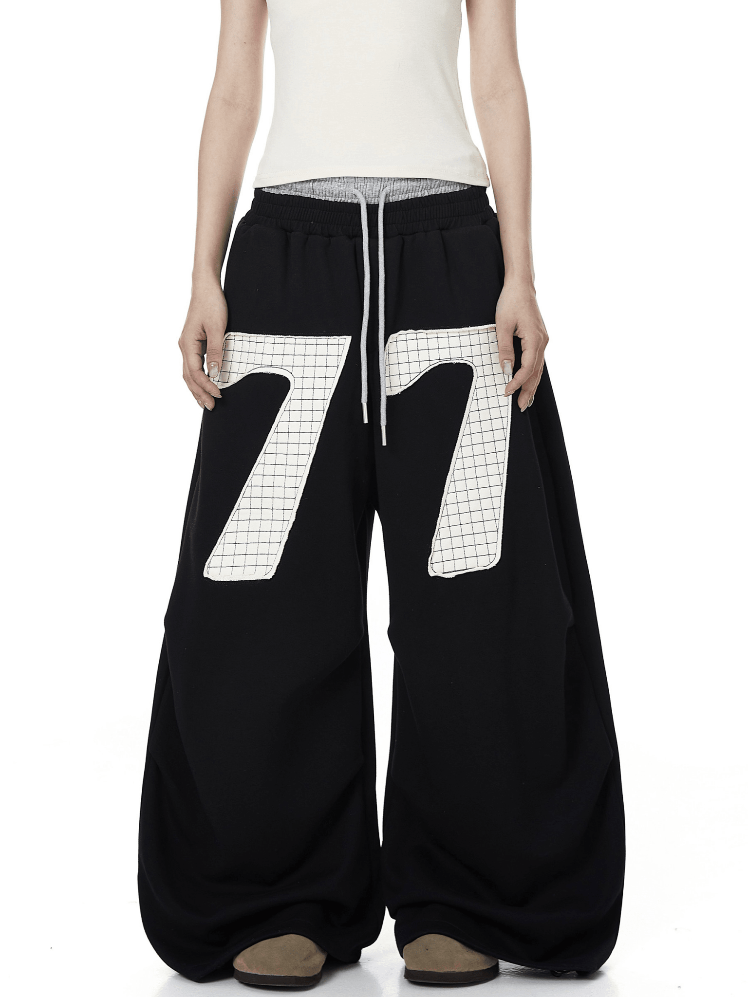 Contrast Patch Embroidered Double Waist Sweatpants - COPPING THREADS - CT Select Main image