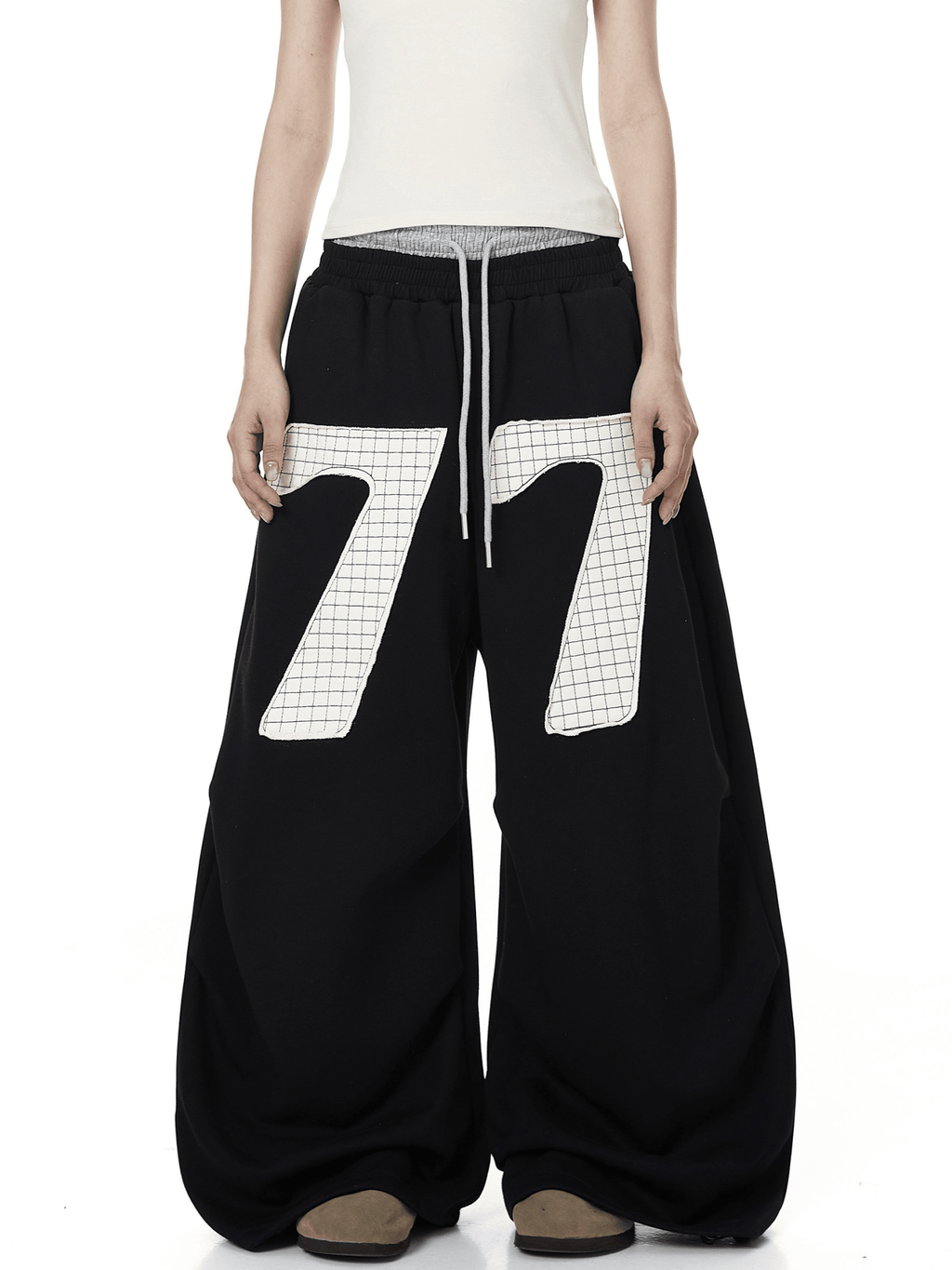 Contrast Patch Embroidered Double Waist Sweatpants - COPPING THREADS - CT Select