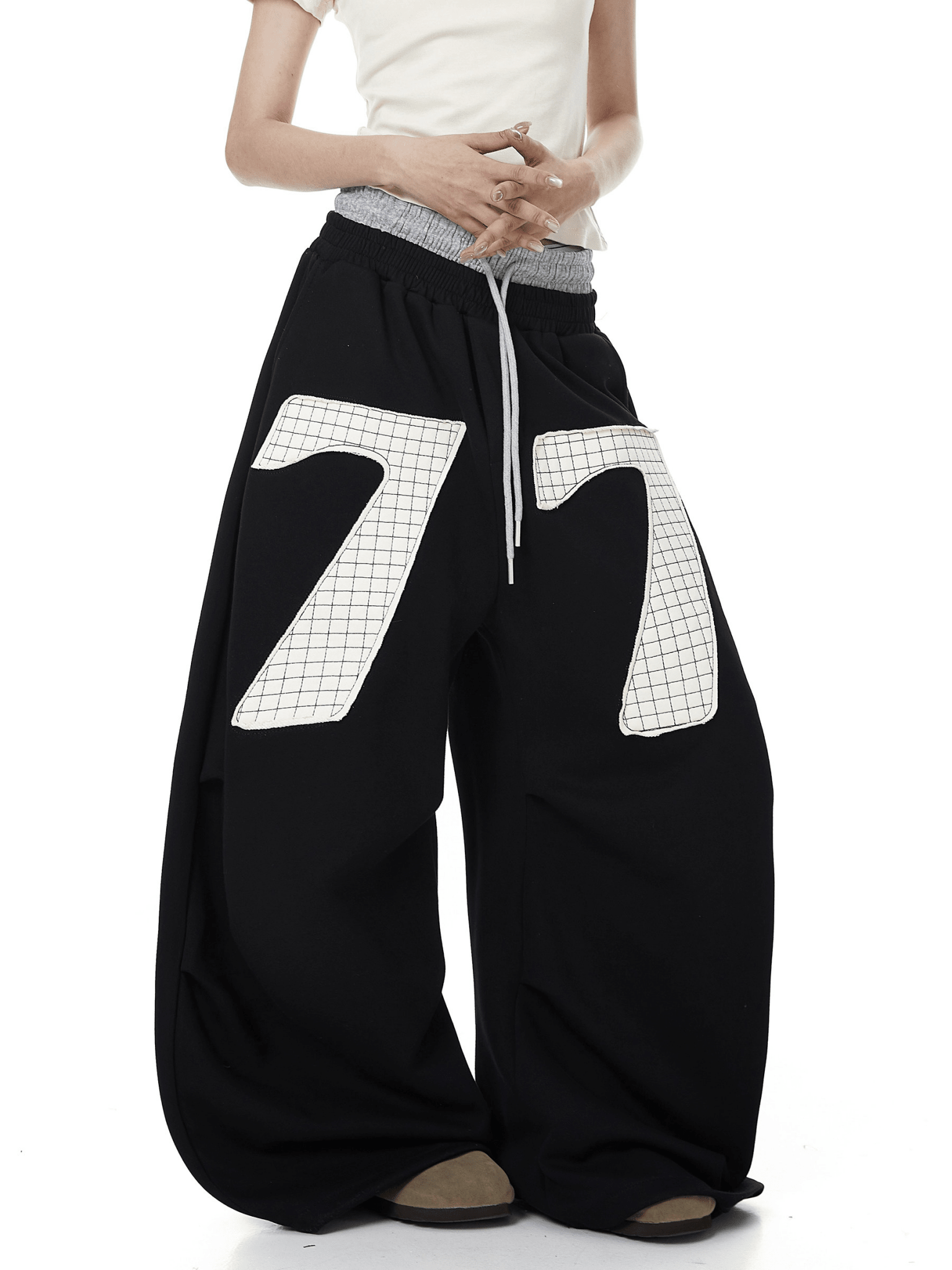 Contrast Patch Embroidered Double Waist Sweatpants - COPPING THREADS - CT Select