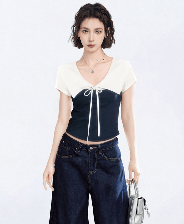 Contrast Sailor Collar Tie - Front Cropped Tee - COPPING THREADS - CT Select