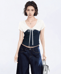 Contrast Sailor Collar Tie - Front Cropped Tee - COPPING THREADS - CT Select