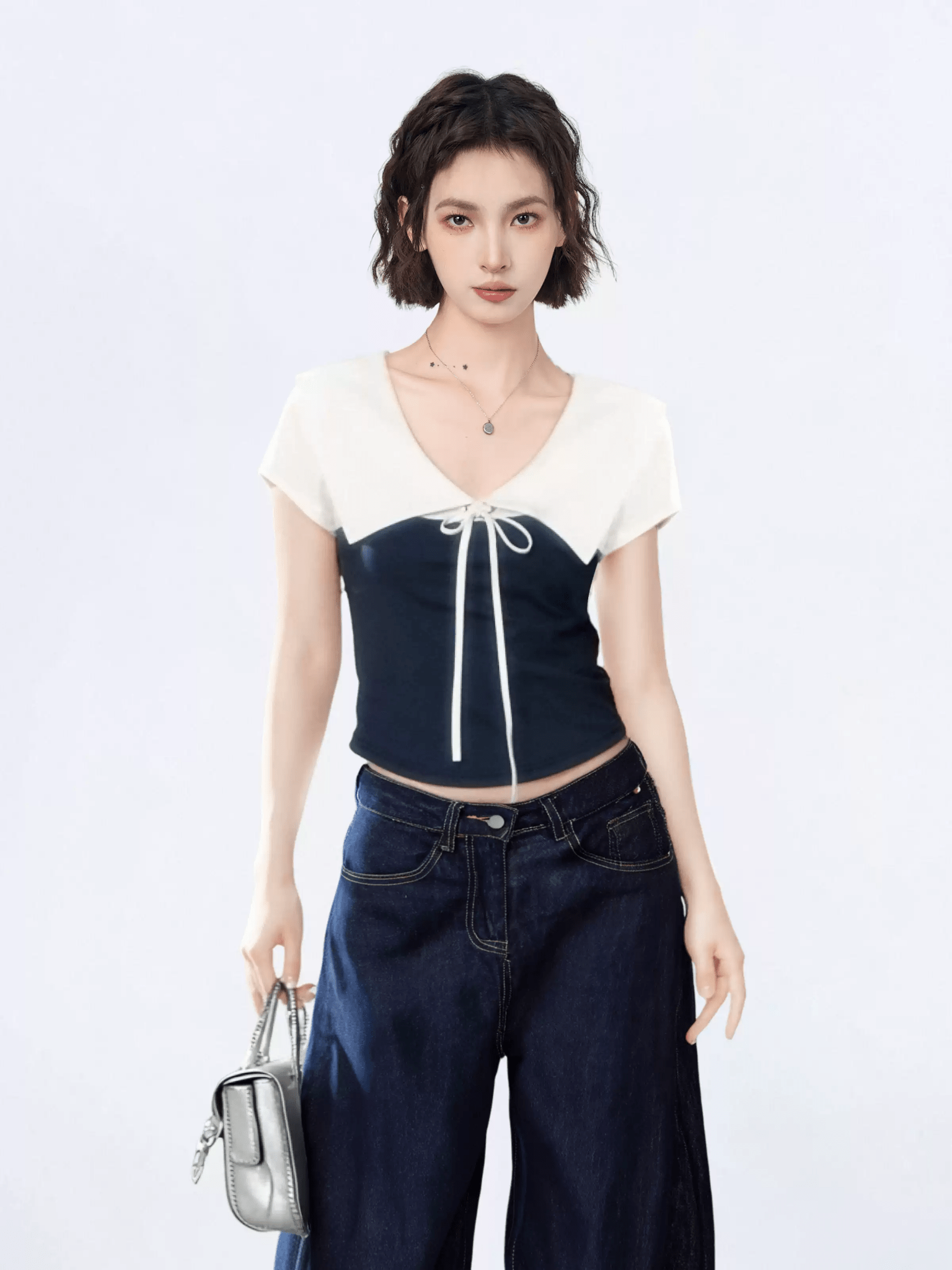 Contrast Sailor Collar Tie - Front Cropped Tee - COPPING THREADS - CT Select