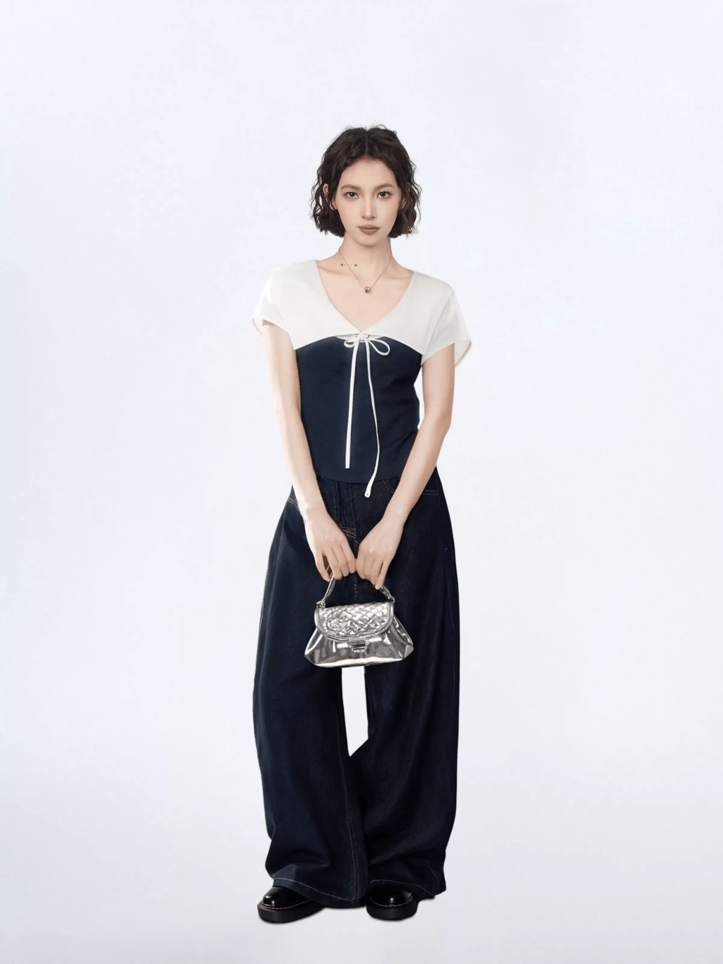 Contrast Sailor Collar Tie - Front Cropped Tee - COPPING THREADS - CT Select