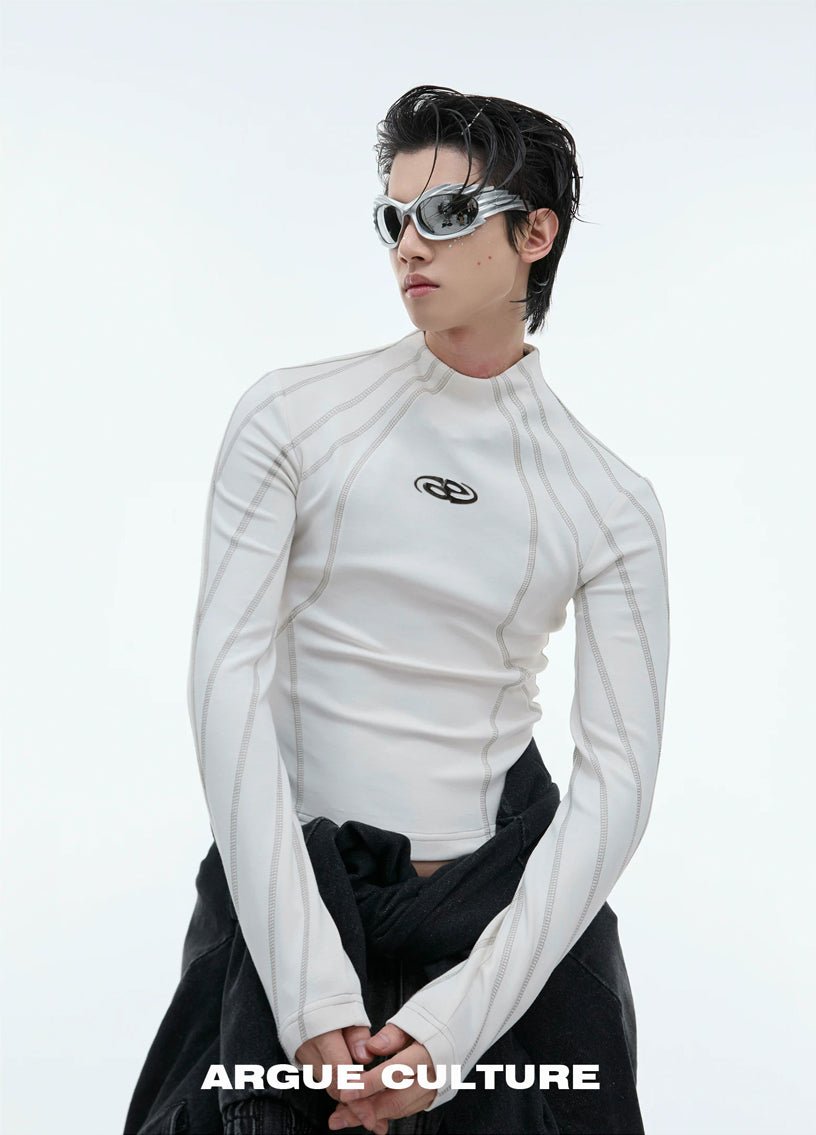 Contrast-Stitch Metal-Detail Mock-Neck Top - COPPING THREADS - Argue Culture