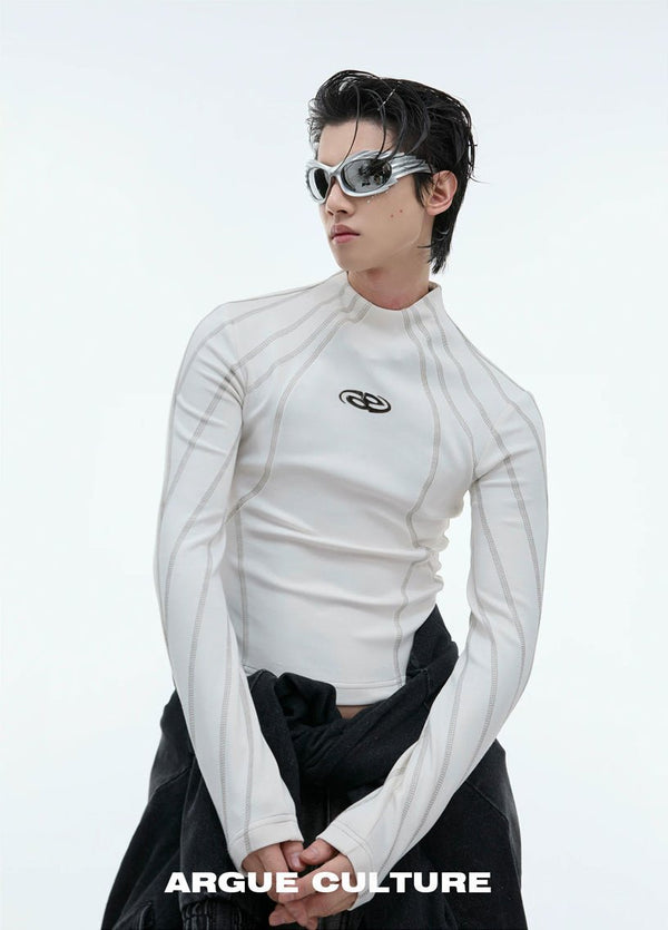 Contrast-Stitch Metal-Detail Mock-Neck Top - COPPING THREADS - Argue Culture