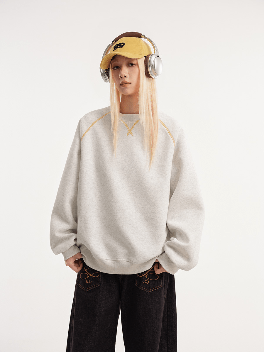Contrast Stitch Raglan Crewneck Sweatshirt - COPPING THREADS - CATTEE