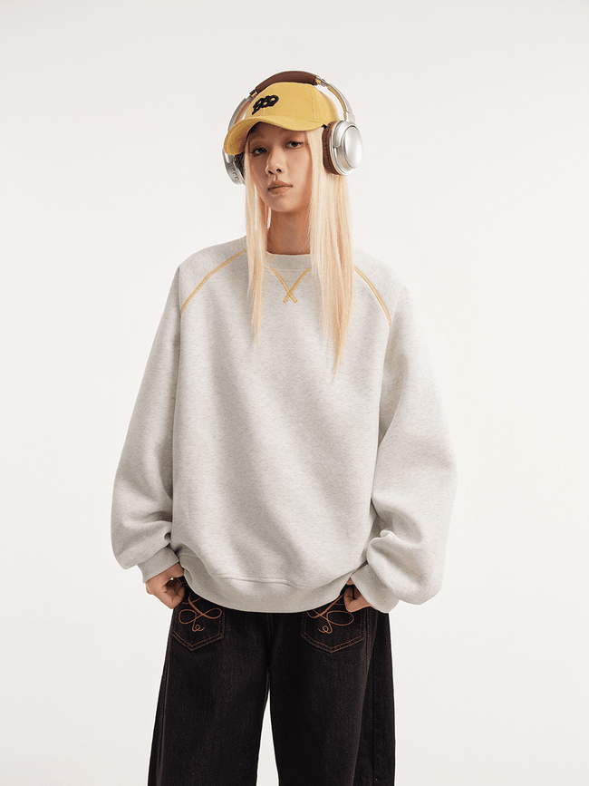 Contrast Stitch Raglan Crewneck Sweatshirt - COPPING THREADS - CATTEE Hover Image