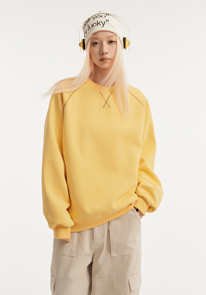 Contrast Stitch Raglan Crewneck Sweatshirt - COPPING THREADS - CATTEE