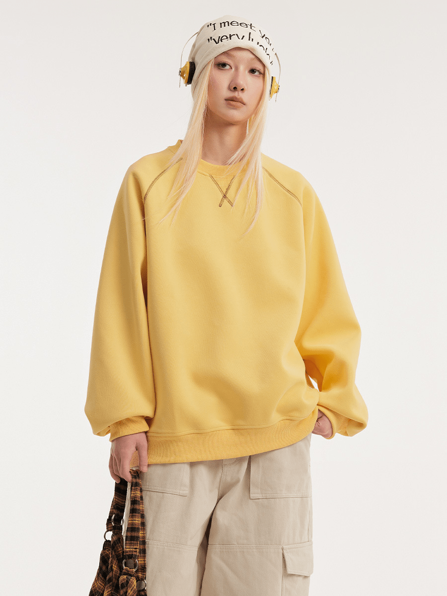 Contrast Stitch Raglan Crewneck Sweatshirt - COPPING THREADS - CATTEE