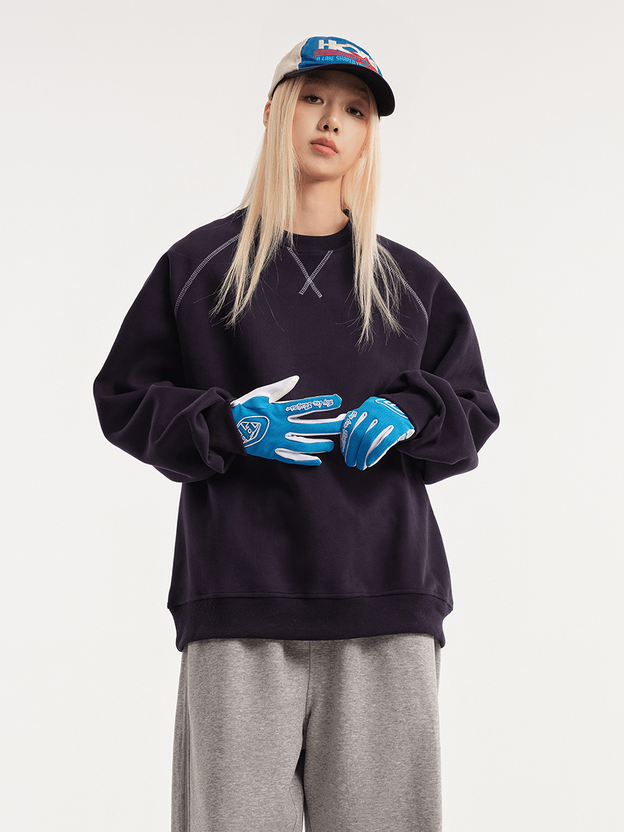 Contrast Stitch Raglan Crewneck Sweatshirt - COPPING THREADS - CATTEE