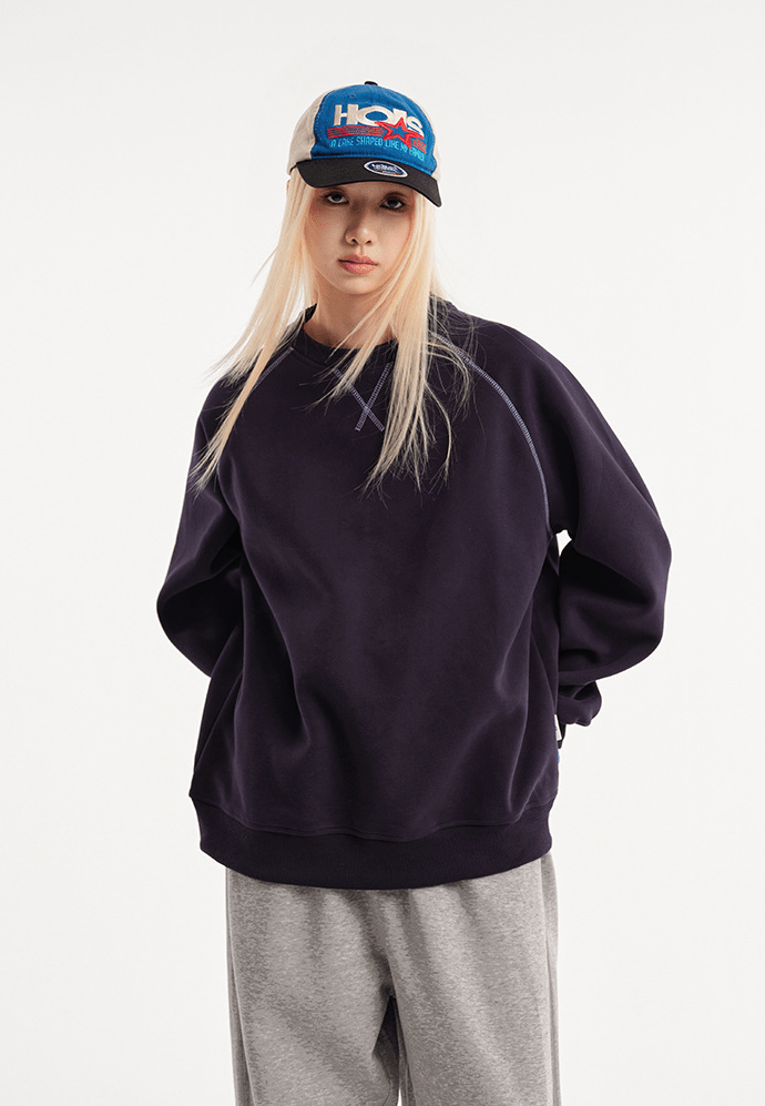 Contrast Stitch Raglan Crewneck Sweatshirt - COPPING THREADS - CATTEE
