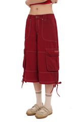 Contrast Stitch Utility Cargo Jorts - COPPING THREADS - MOROMORO
