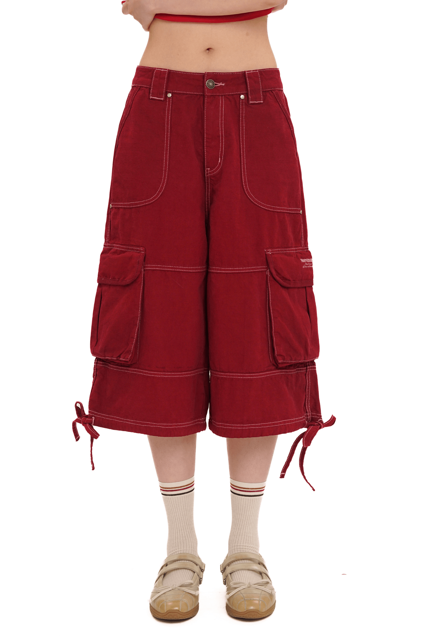 Contrast Stitch Utility Cargo Jorts - COPPING THREADS - MOROMORO Main image