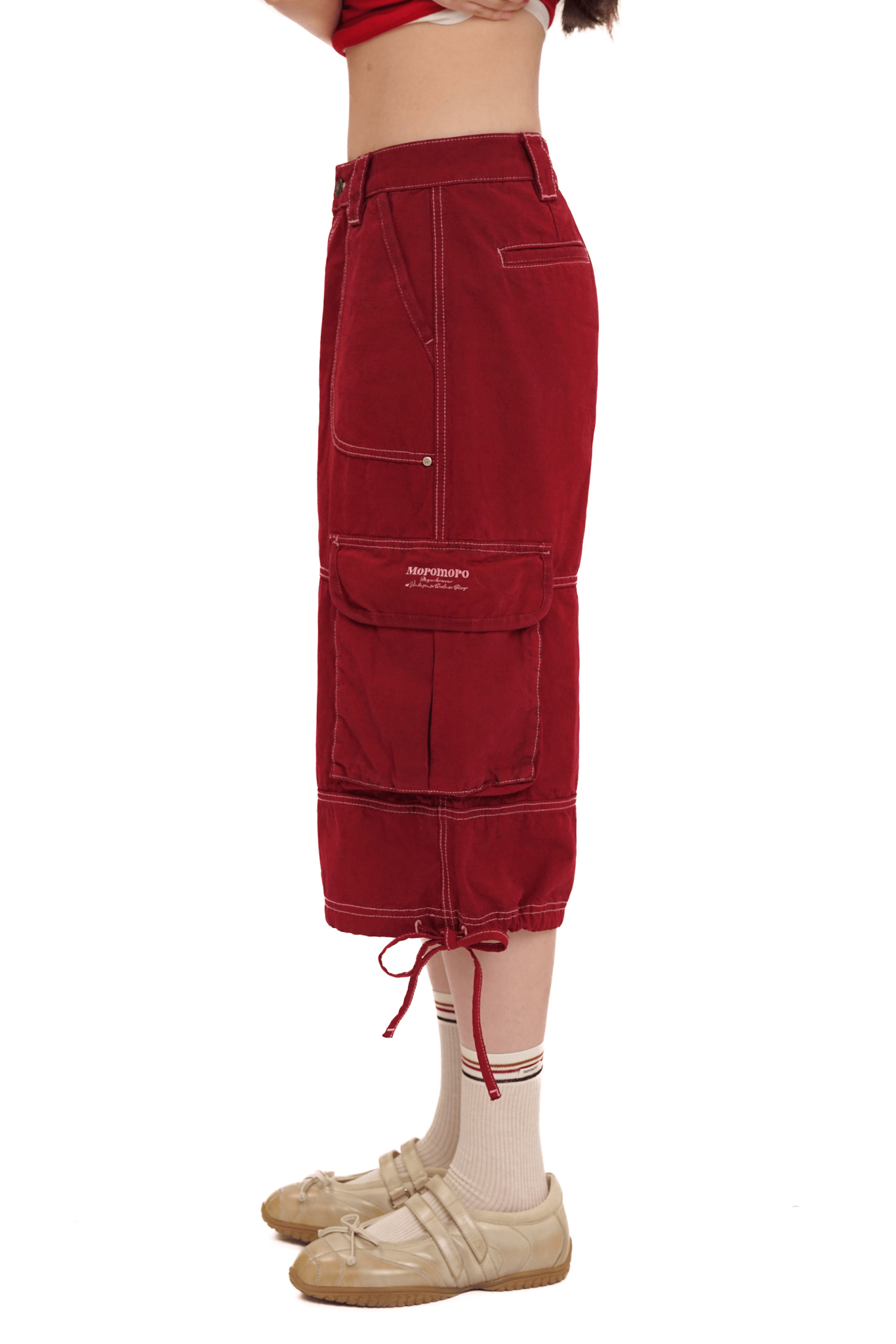 Contrast Stitch Utility Cargo Jorts - COPPING THREADS - MOROMORO