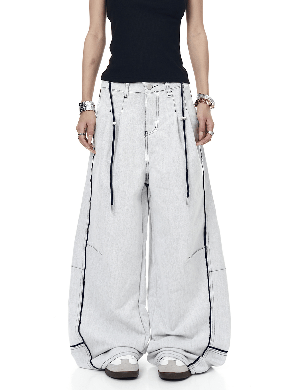 Contrast Stitching Deconstructed Wide - Leg Jeans - COPPING THREADS - CT Select
