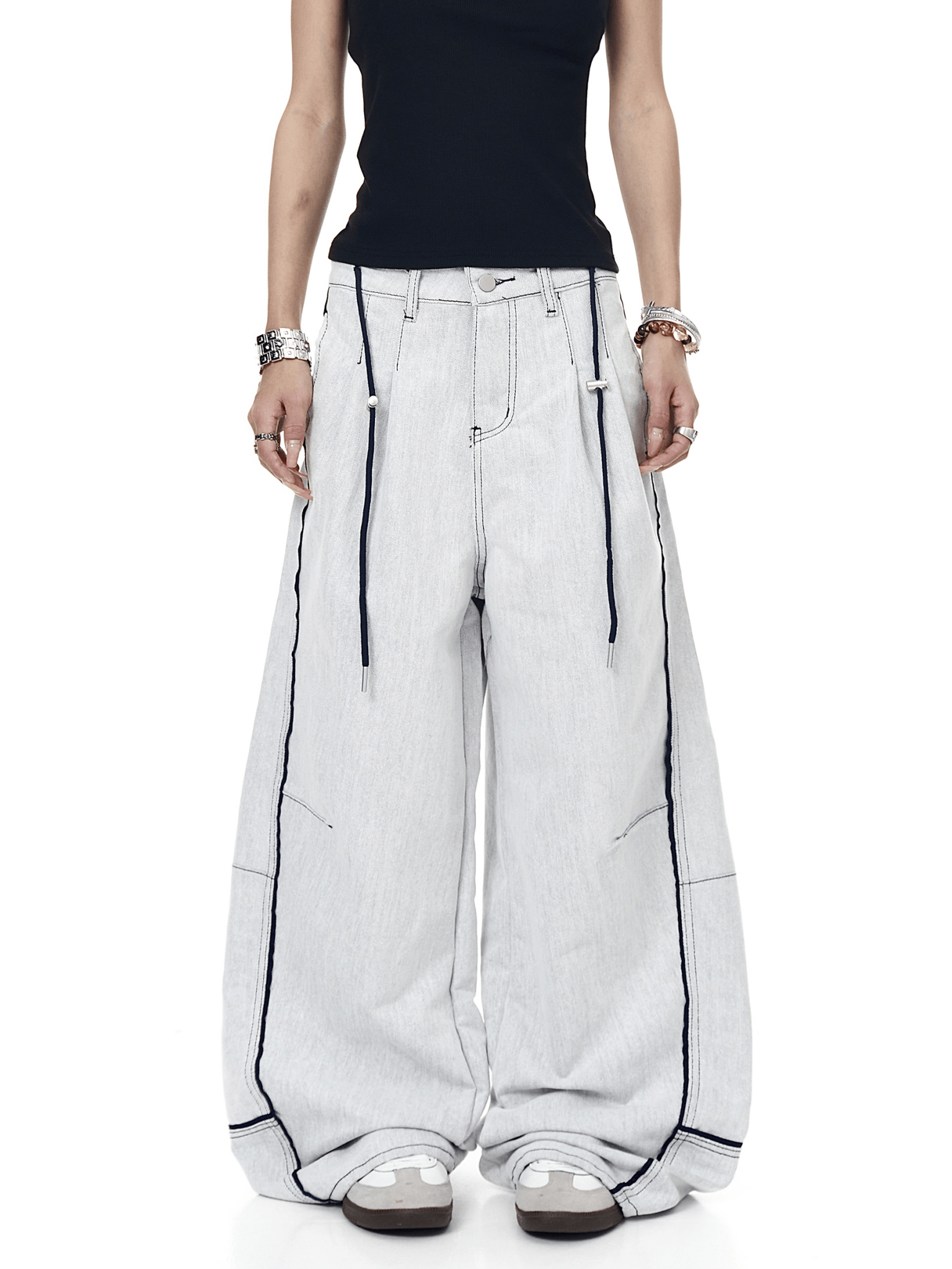 Contrast Stitching Deconstructed Wide - Leg Jeans - COPPING THREADS - CT Select