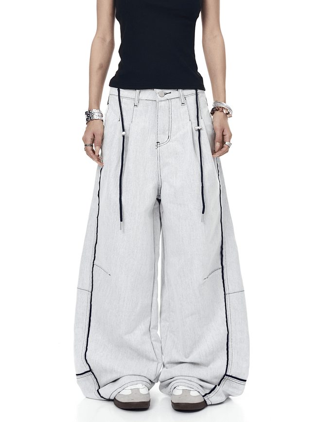 Contrast Stitching Deconstructed Wide - Leg Jeans - COPPING THREADS - CT Select Hover Image