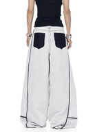 Contrast Stitching Deconstructed Wide - Leg Jeans - COPPING THREADS - CT Select