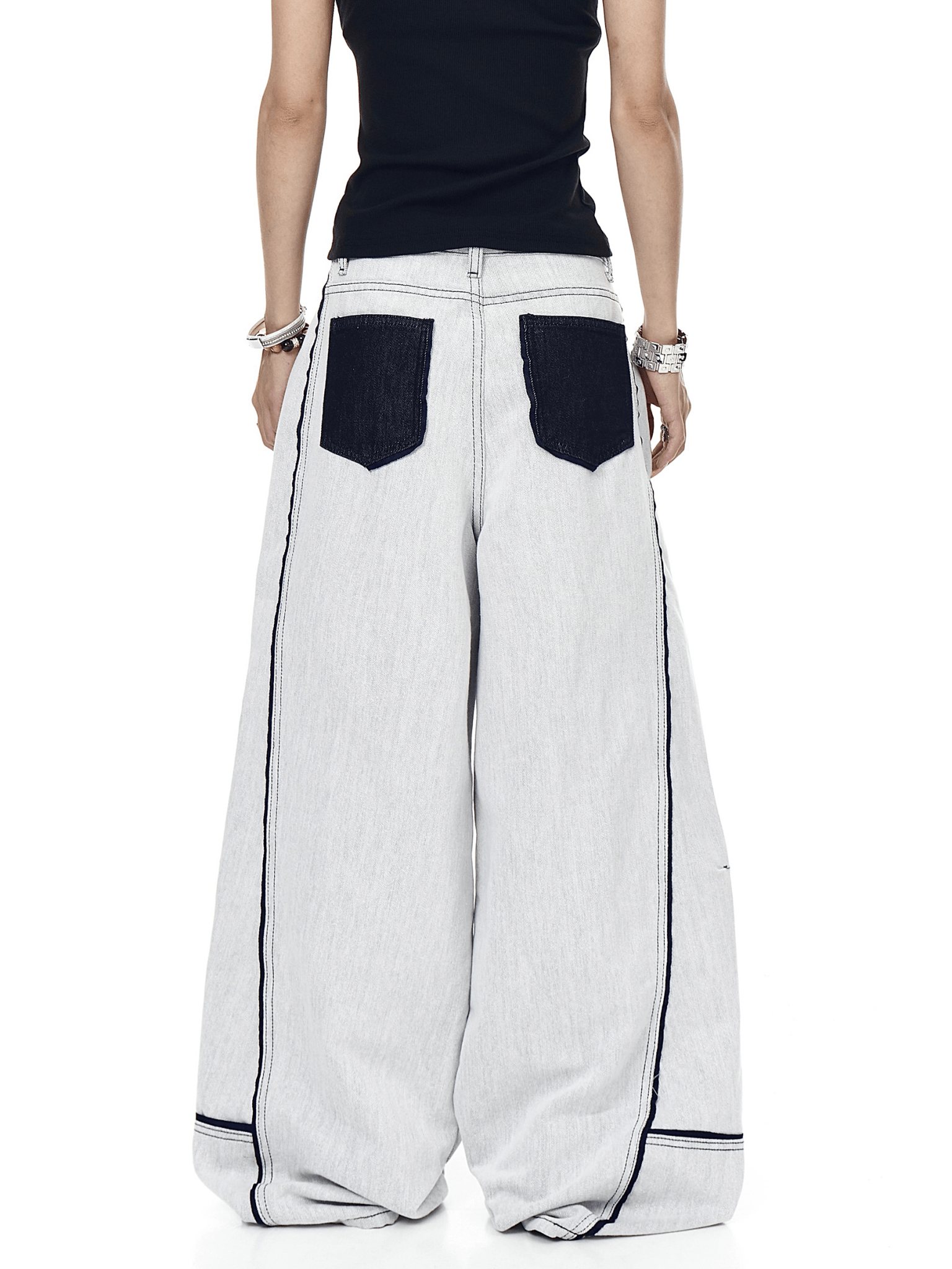 Contrast Stitching Deconstructed Wide - Leg Jeans - COPPING THREADS - CT Select