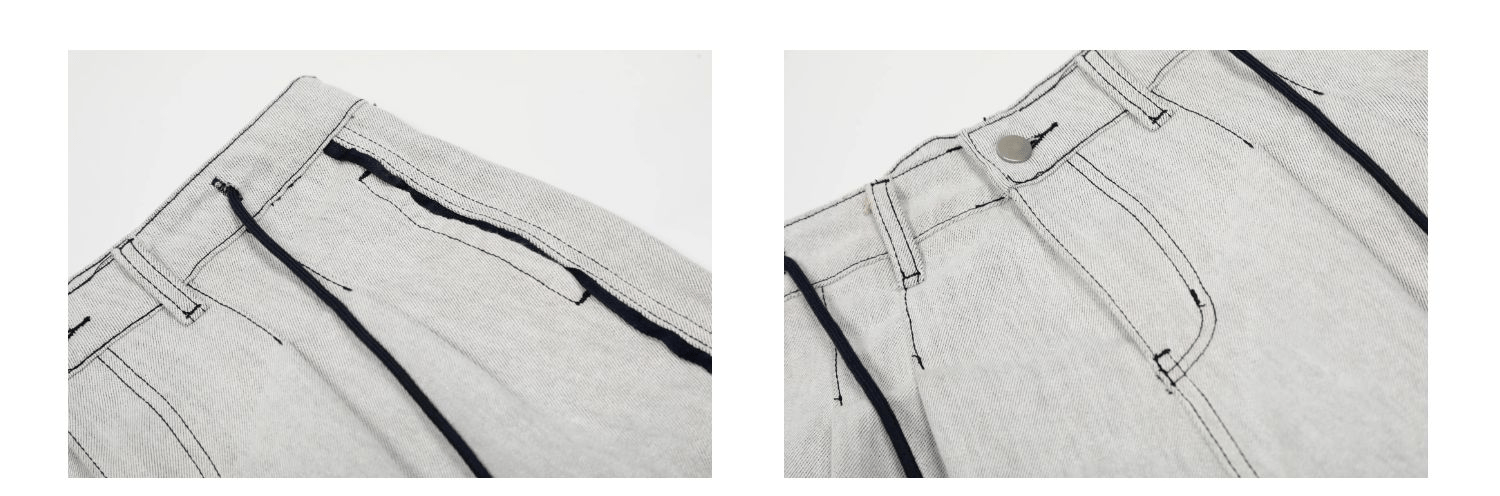 Contrast Stitching Deconstructed Wide - Leg Jeans - COPPING THREADS - CT Select