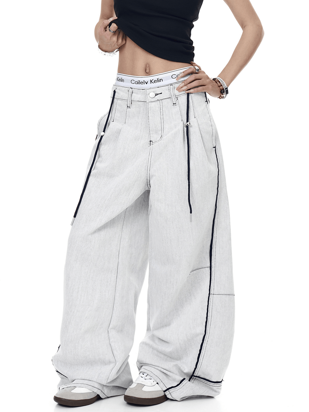 Contrast Stitching Deconstructed Wide - Leg Jeans - COPPING THREADS - CT Select