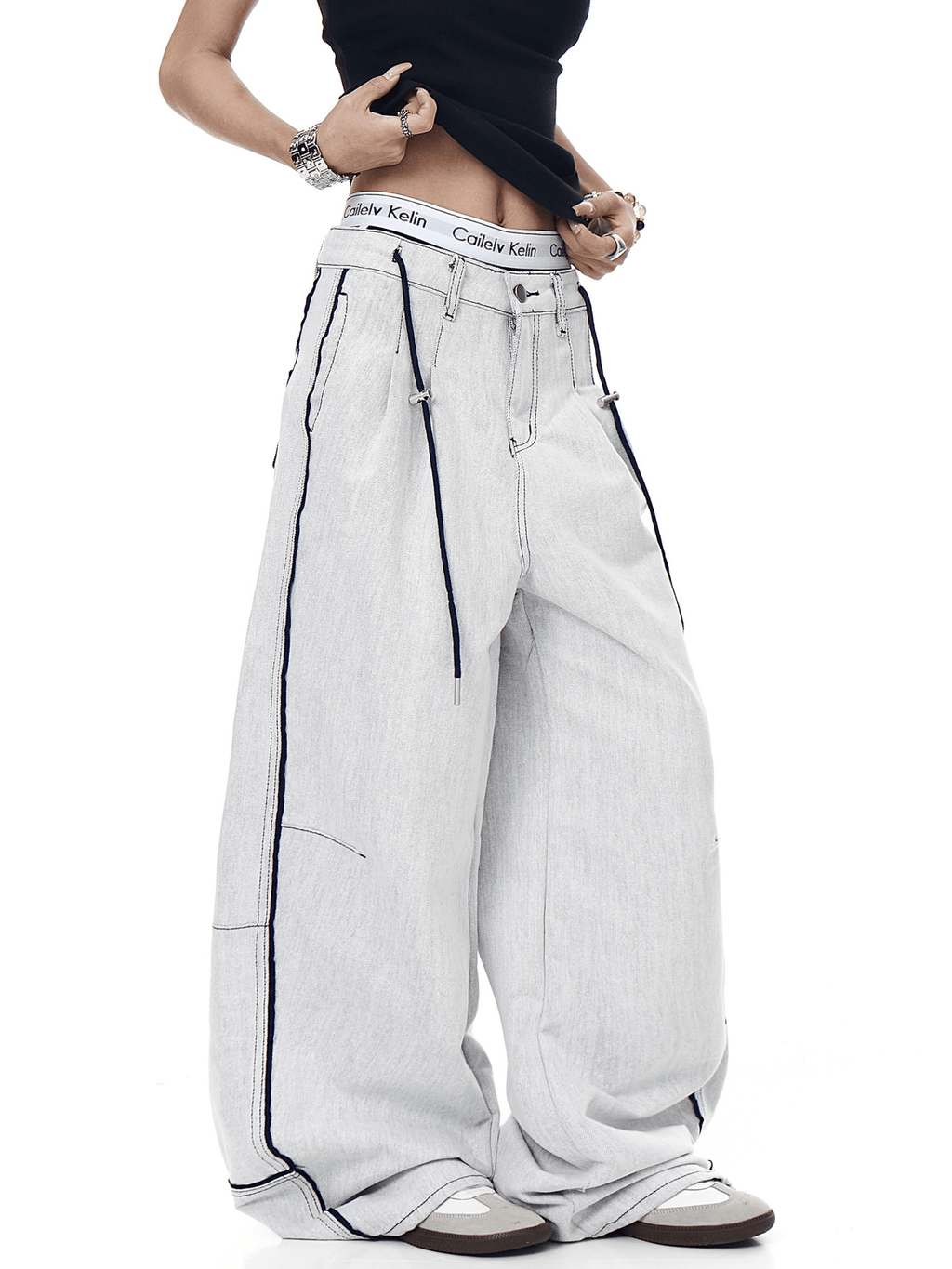 Contrast Stitching Deconstructed Wide - Leg Jeans - COPPING THREADS - CT Select