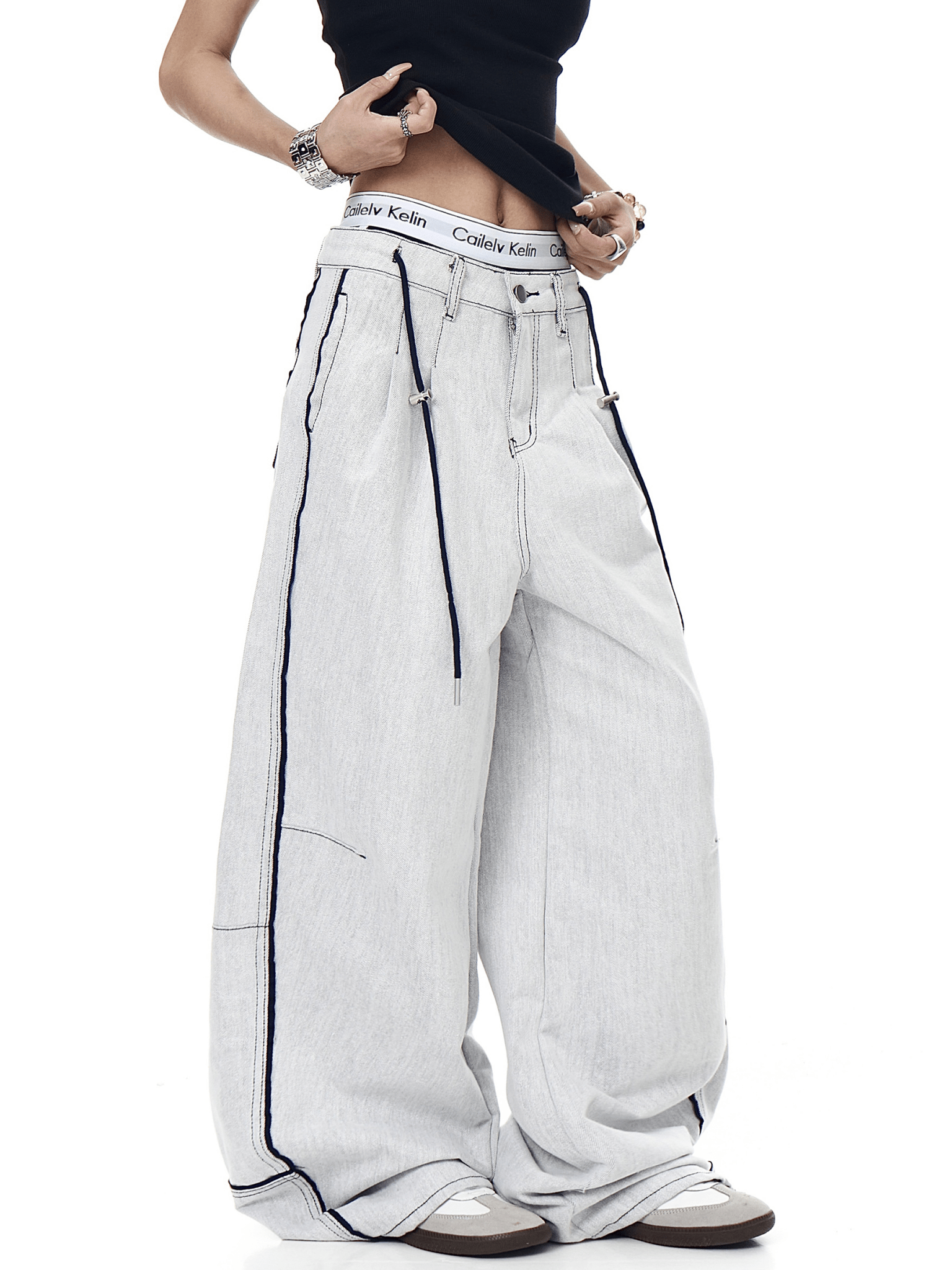 Contrast Stitching Deconstructed Wide - Leg Jeans - COPPING THREADS - CT Select