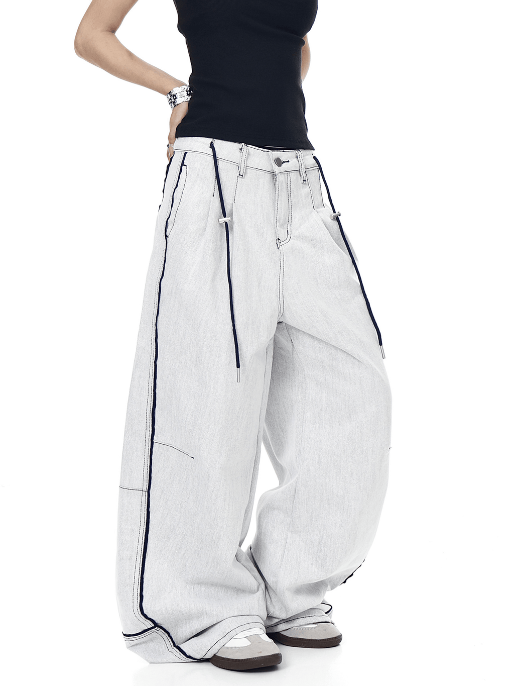 Contrast Stitching Deconstructed Wide - Leg Jeans - COPPING THREADS - CT Select