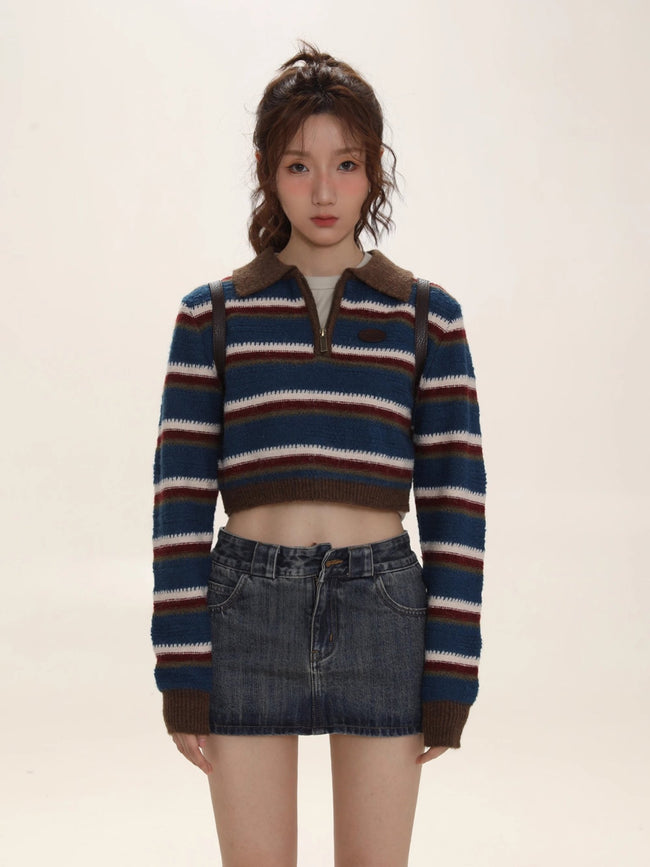 Contrast Stripe Polo Knit Sweater - COPPING THREADS - MOROMORO Hover Image