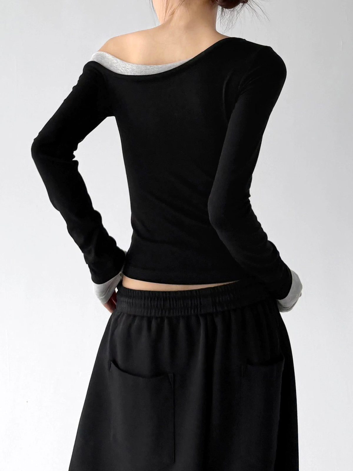 Contrast-Trim Asymmetric Long-Sleeve Top - COPPING THREADS - CT ORIGINALS