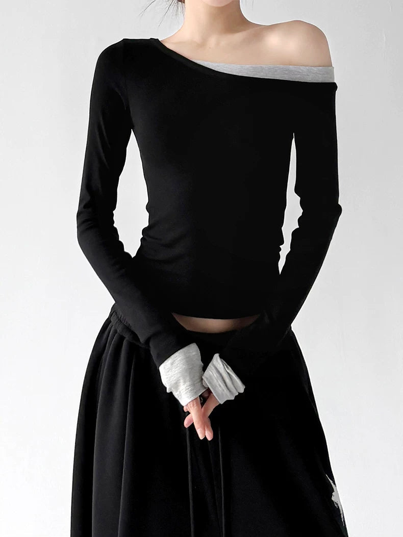 Contrast-Trim Asymmetric Long-Sleeve Top - COPPING THREADS - CT ORIGINALS Main image