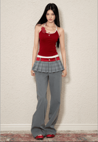 Contrast Trim Rose Halter Tank Top - COPPING THREADS - AGAM