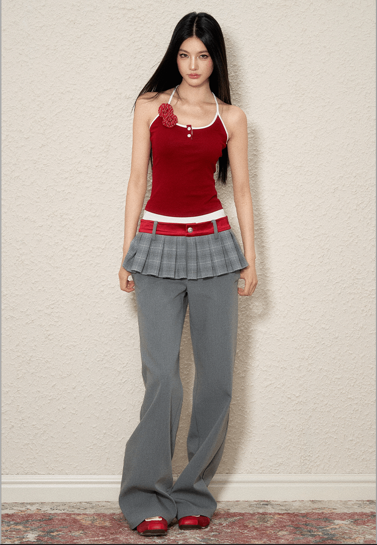 Contrast Trim Rose Halter Tank Top - COPPING THREADS - AGAM