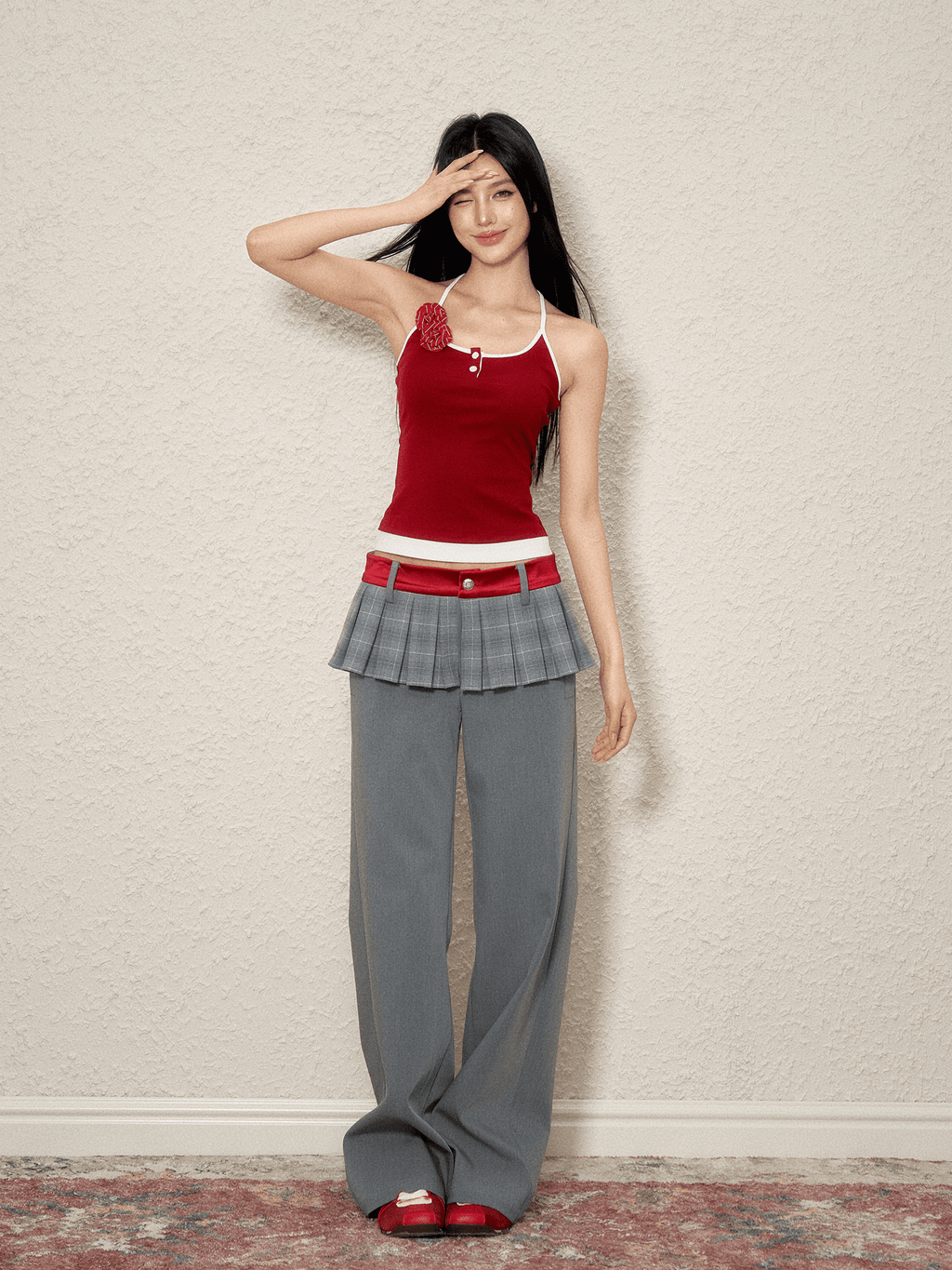 Contrast Trim Rose Halter Tank Top - COPPING THREADS - AGAM