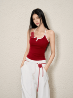 Contrast Trim Rose Halter Tank Top - COPPING THREADS - AGAM