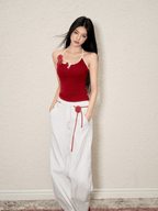 Contrast Trim Rose Halter Tank Top - COPPING THREADS - AGAM