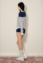 Contrast Trim Striped Knit Cardigan & Shorts Set - COPPING THREADS - AGAM