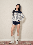 Contrast Trim Striped Knit Cardigan & Shorts Set - COPPING THREADS - AGAM