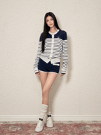Contrast Trim Striped Knit Cardigan & Shorts Set - COPPING THREADS - AGAM