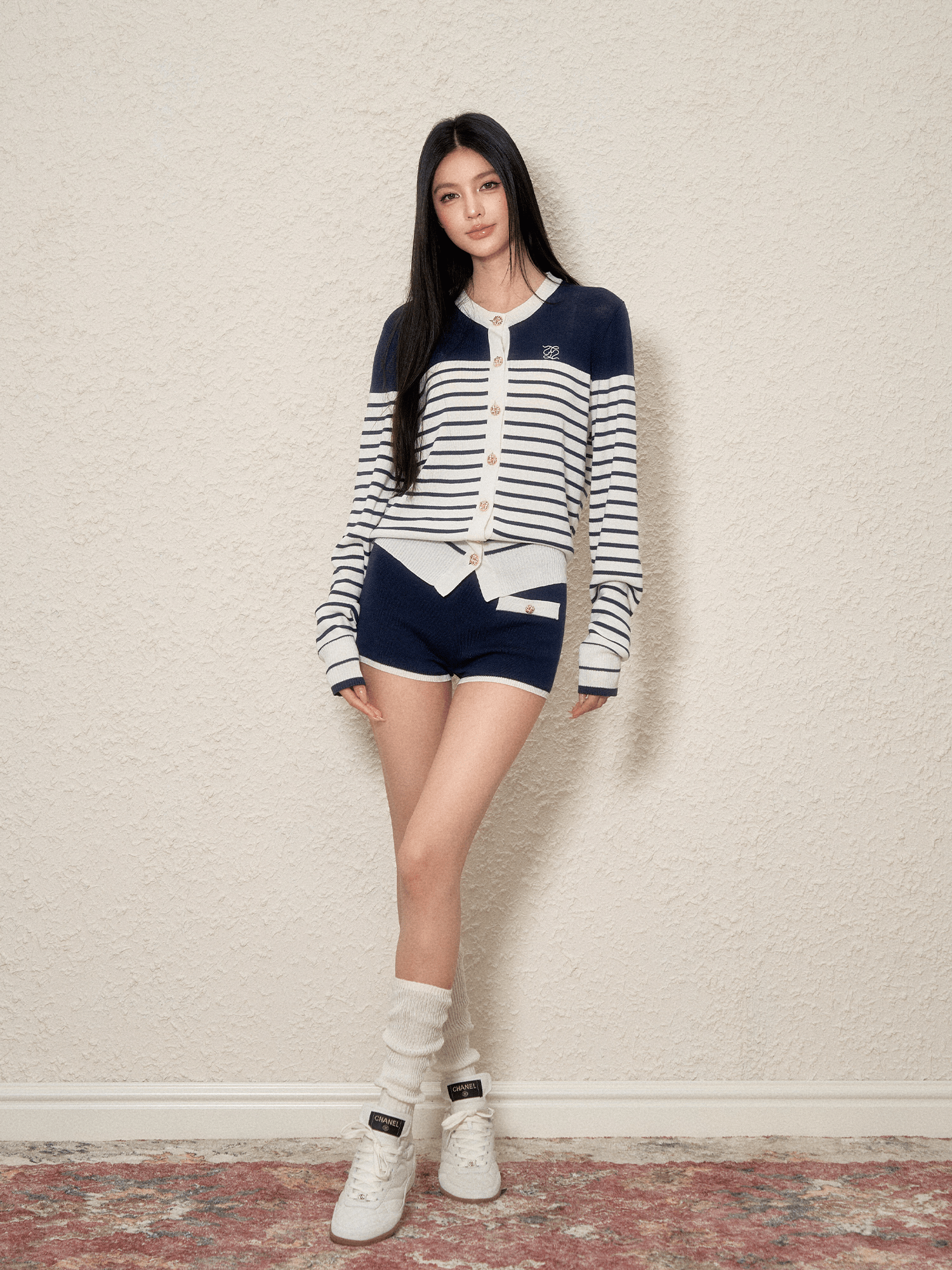 Contrast Trim Striped Knit Cardigan & Shorts Set - COPPING THREADS - AGAM