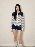 Contrast Trim Striped Knit Cardigan & Shorts Set - COPPING THREADS - AGAM