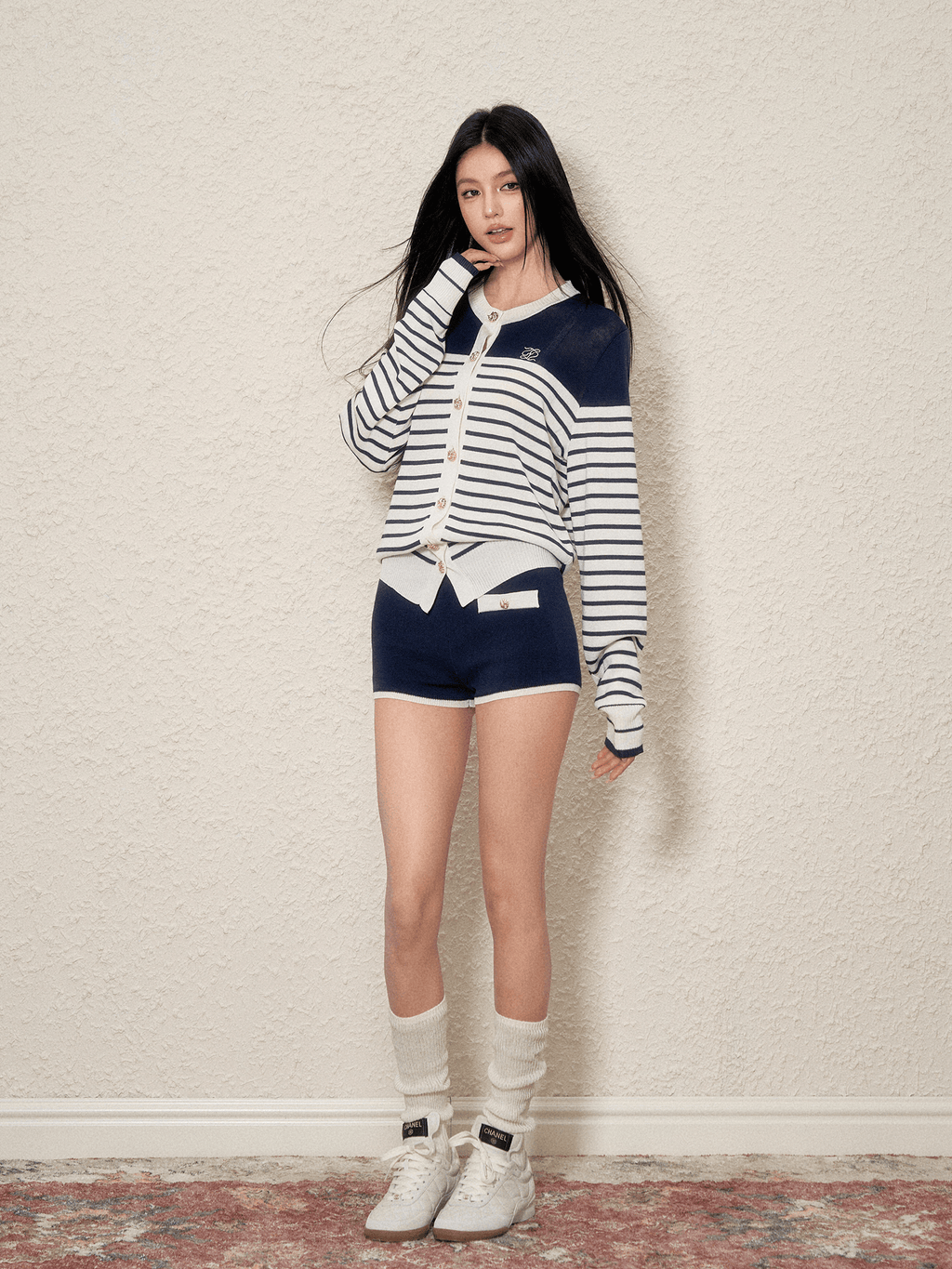 Contrast Trim Striped Knit Cardigan & Shorts Set - COPPING THREADS - AGAM