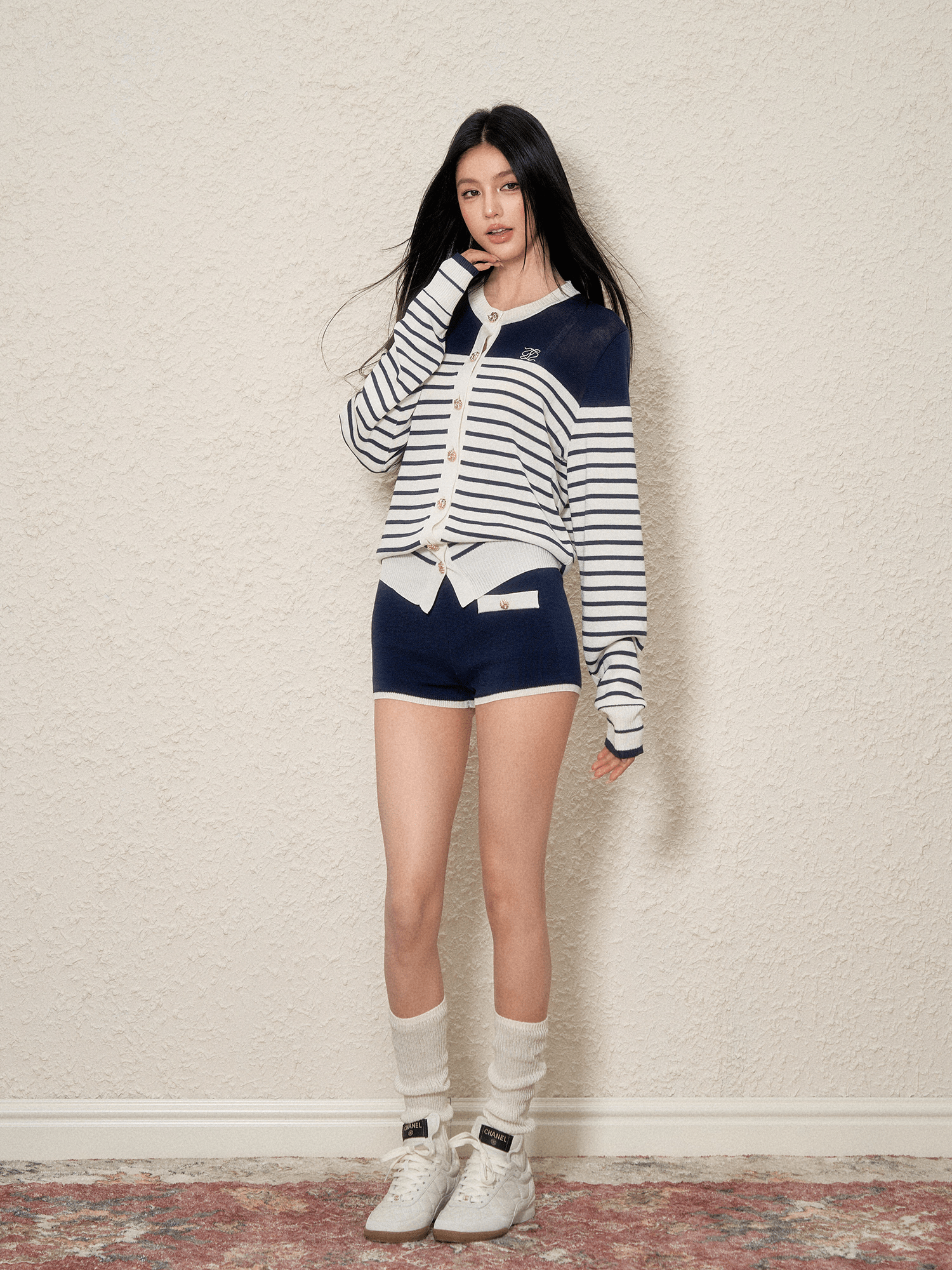 Contrast Trim Striped Knit Cardigan & Shorts Set - COPPING THREADS - AGAM