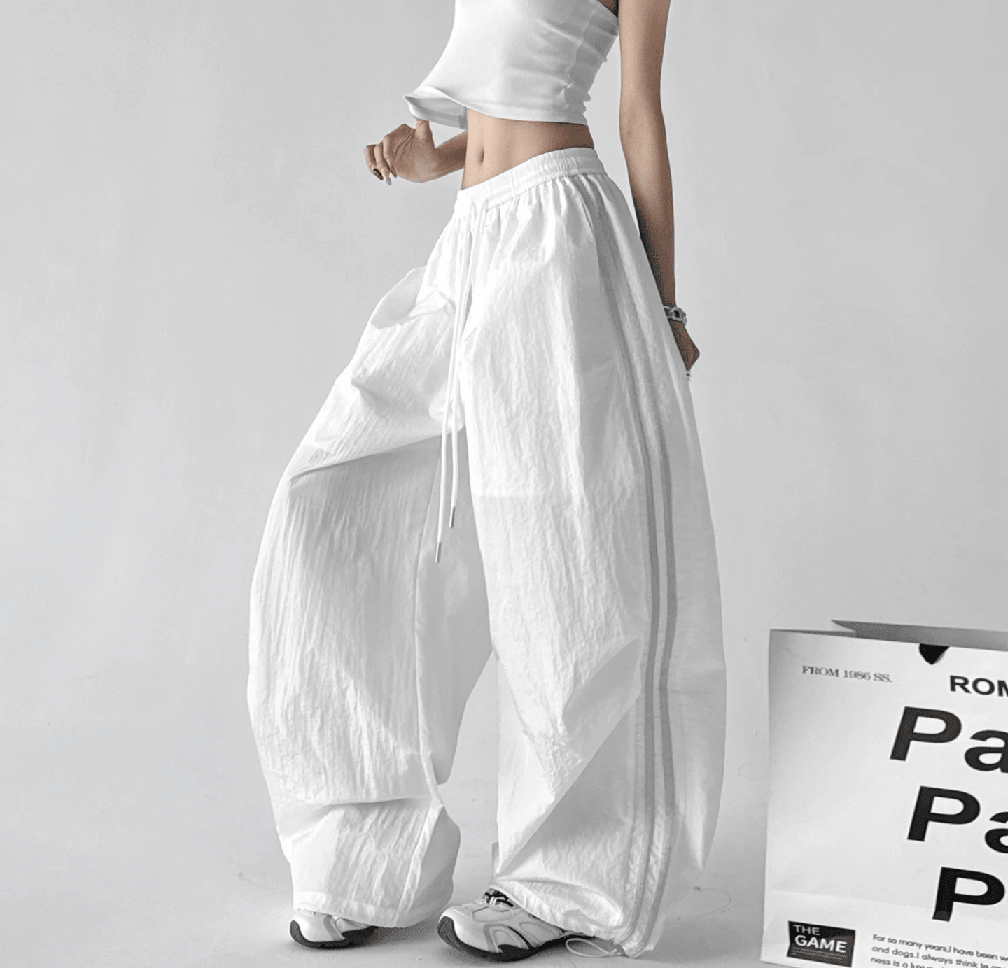 Contrast Triple - Stripe Nylon Wide - Leg Drawstring Pants – CT6654 - COPPING THREADS - CT Select