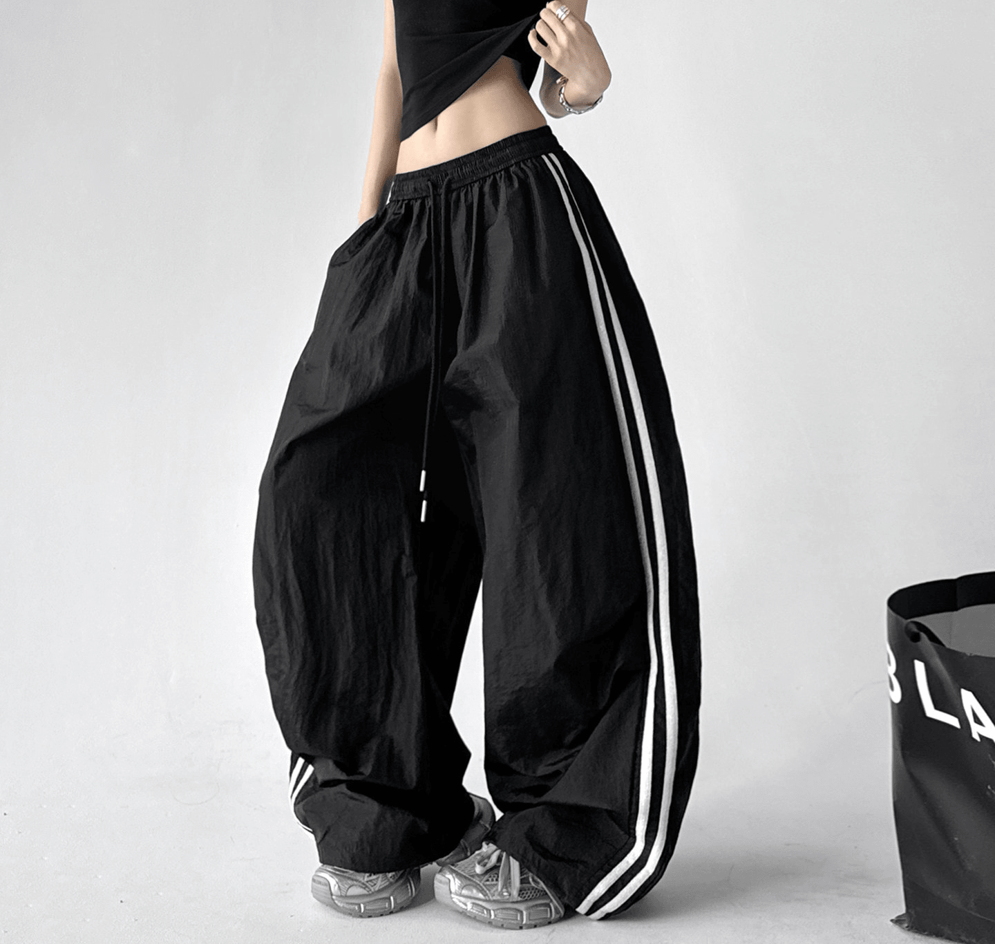 Contrast Triple - Stripe Nylon Wide - Leg Drawstring Pants – CT6654 - COPPING THREADS - CT Select Main image