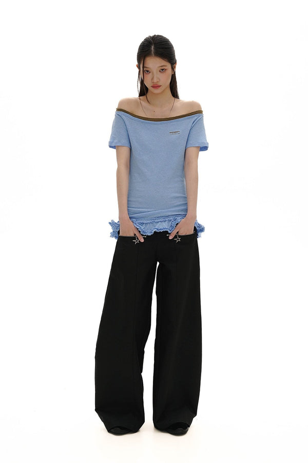 Cotton - Linen Off - Shoulder Faux Layered Tee - COPPING THREADS - MOROMORO
