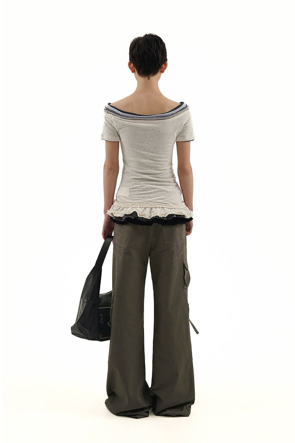 Cotton - Linen Off - Shoulder Faux Layered Tee - COPPING THREADS - MOROMORO