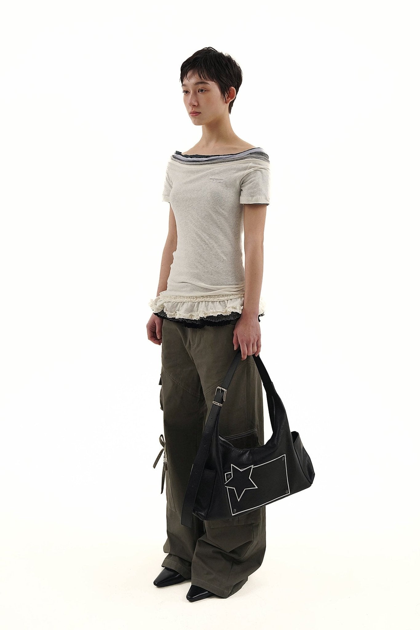 Cotton - Linen Off - Shoulder Faux Layered Tee - COPPING THREADS - MOROMORO